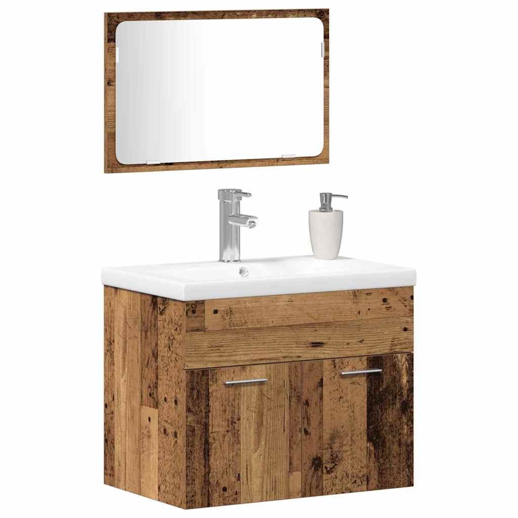 Bathroom Furniture Set Wall-mounted with Door Engineered Wood