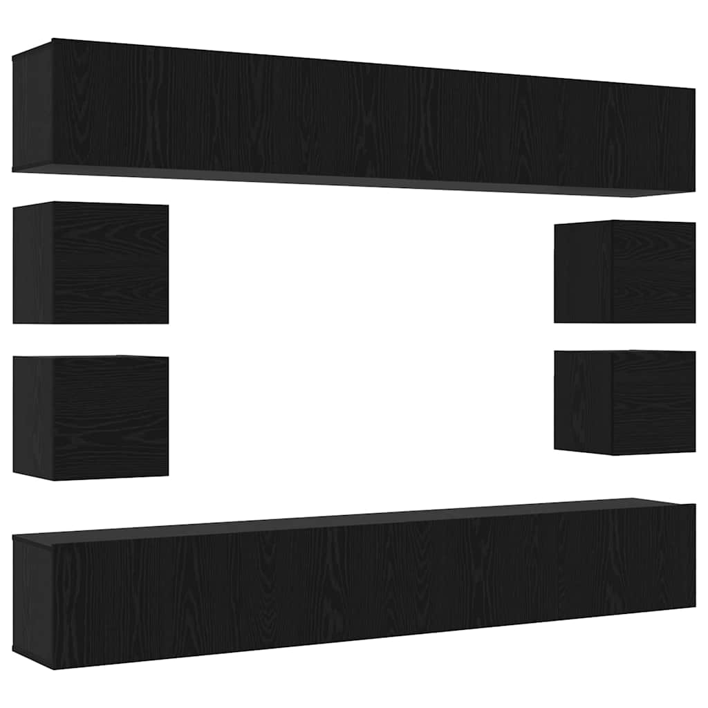 TV Cabinet Set Wall-mounted 8 pcs Black Oak Engineered Wood