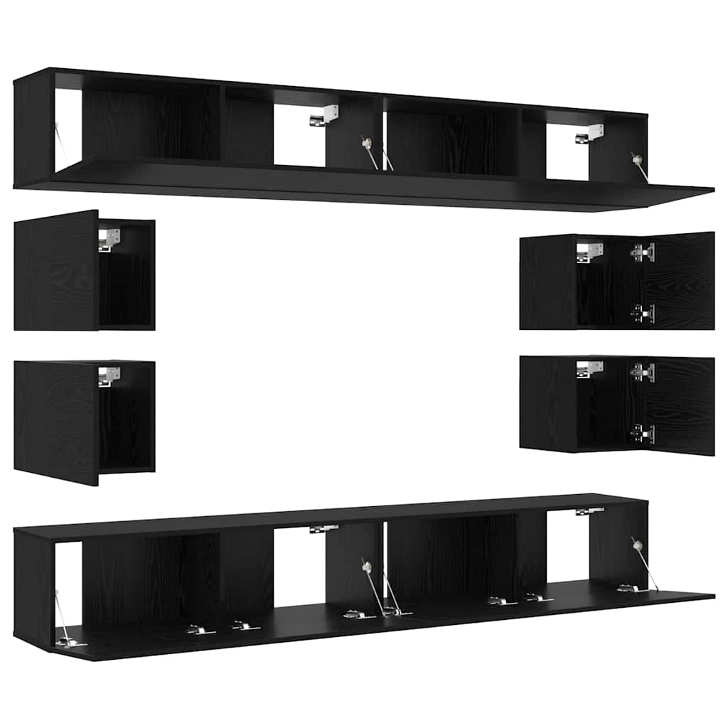 TV Cabinet Set Wall-mounted 8 pcs Black Oak Engineered Wood