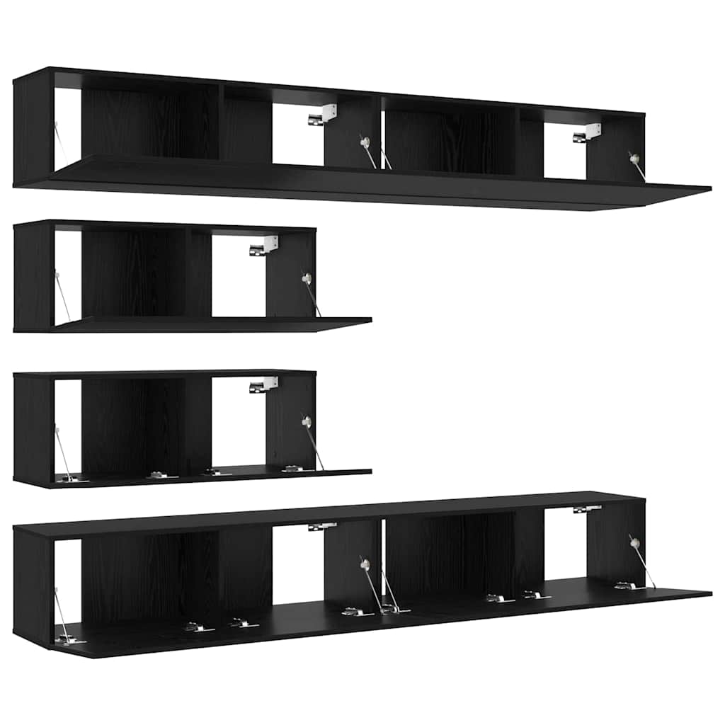 TV Cabinet Set Wall-mounted 6 pcs Black Oak Engineered Wood
