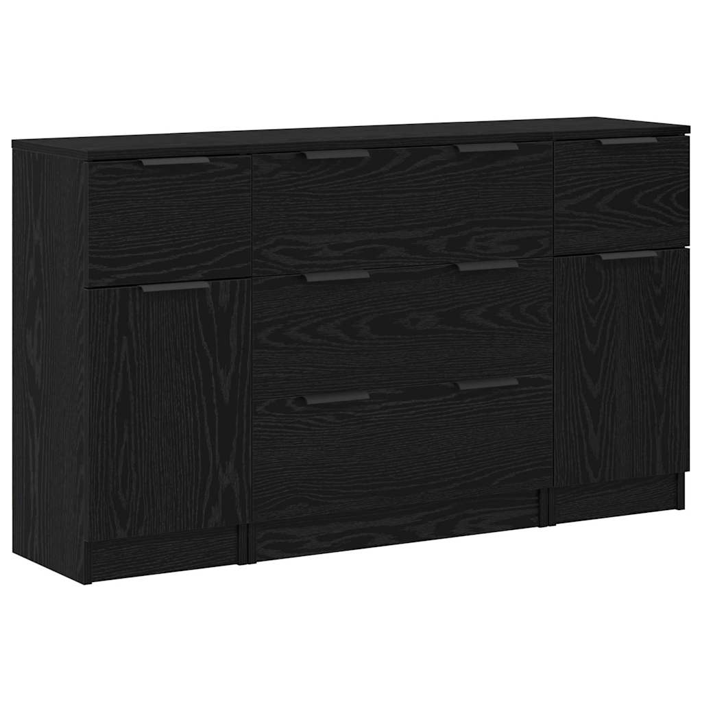 Sideboard with Drawer 3 pcs Black Oak Engineered Wood