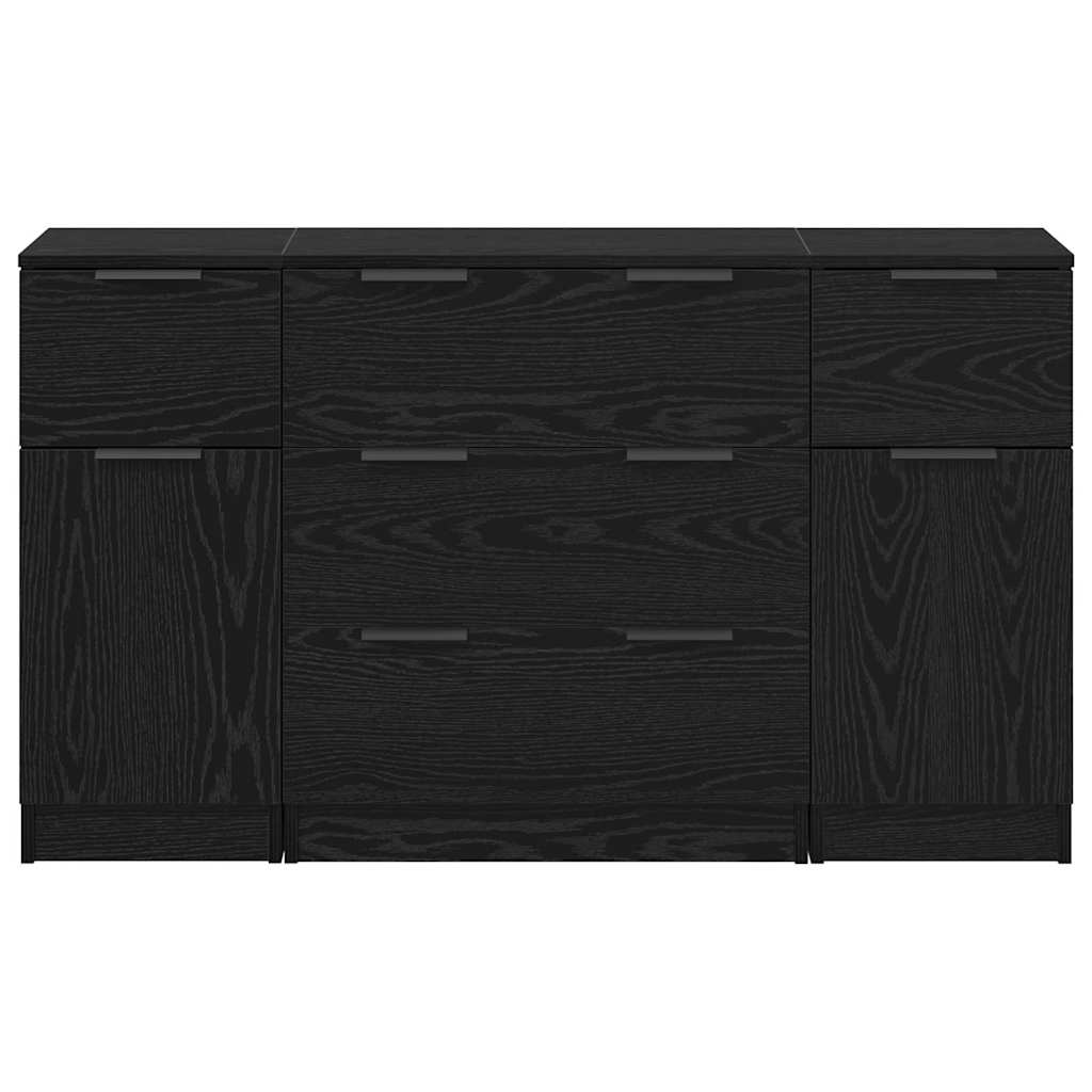 Sideboard with Drawer 3 pcs Black Oak Engineered Wood