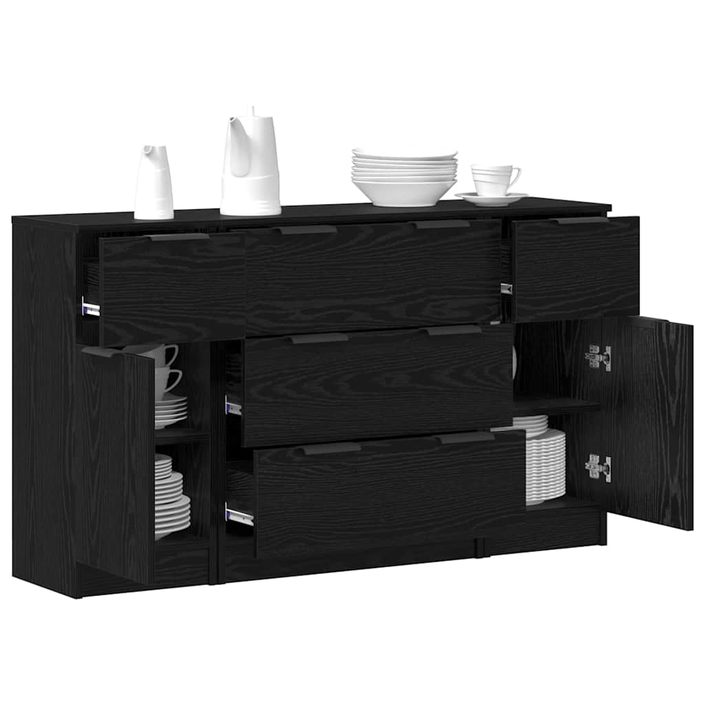 Sideboard with Drawer 3 pcs Black Oak Engineered Wood