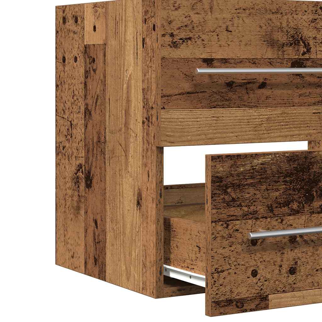 Bathroom Sink Cabinet with Drawer Wall-mounted 2 pcs Old Wood
