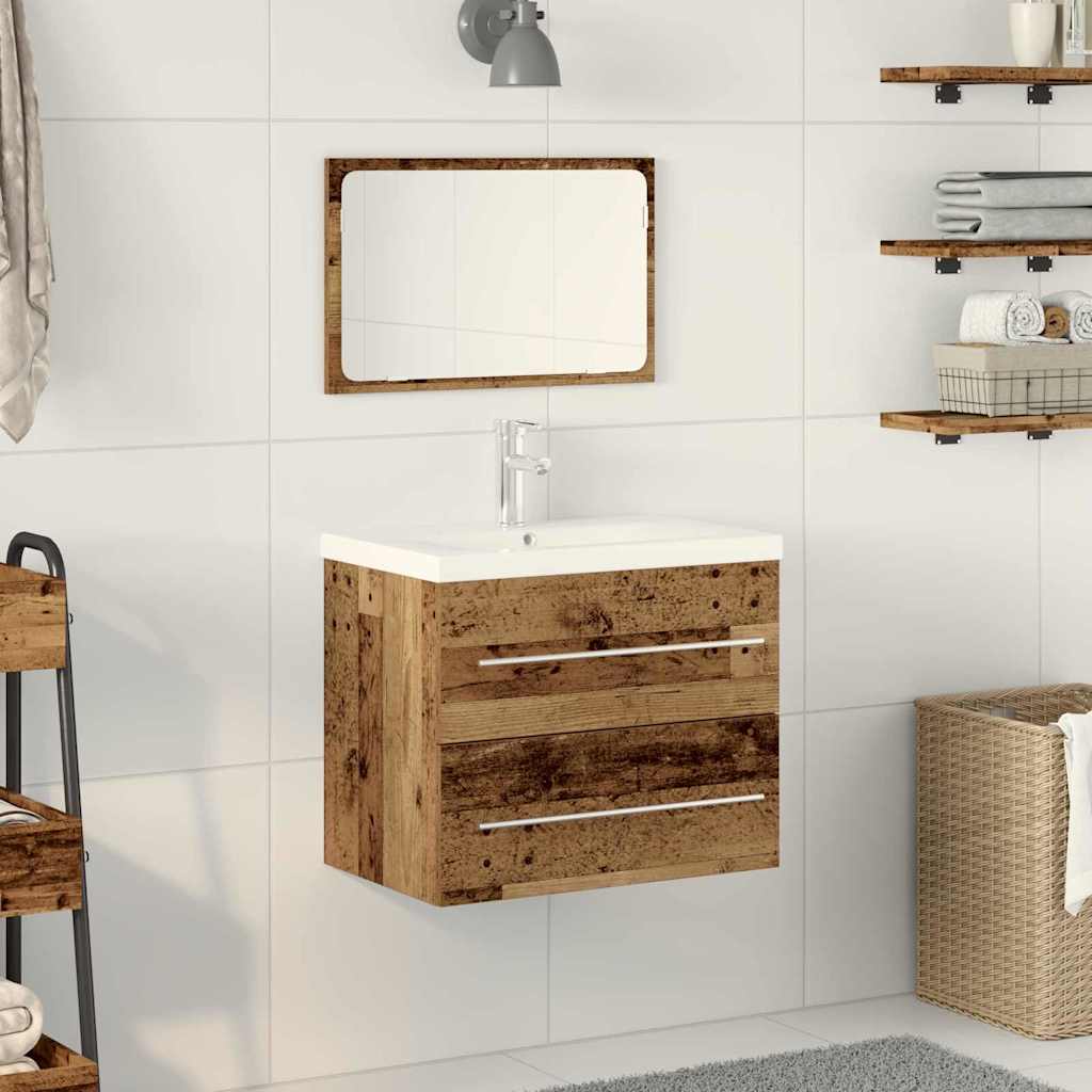 Bathroom Sink Cabinet with Drawer Wall-mounted 2 pcs Old Wood