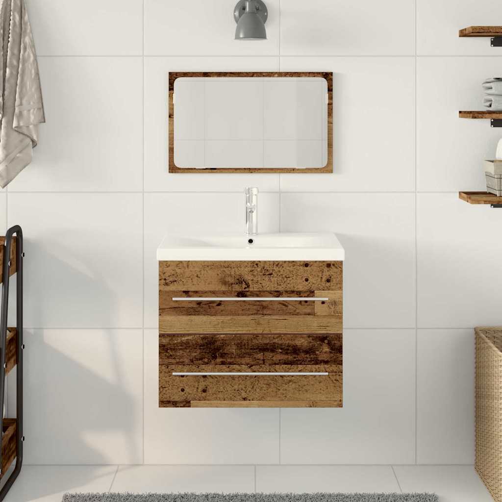Bathroom Sink Cabinet with Drawer Wall-mounted 2 pcs Old Wood