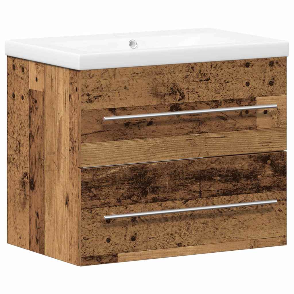 Bathroom Sink Cabinet with Drawer Wall-mounted 2 pcs Old Wood