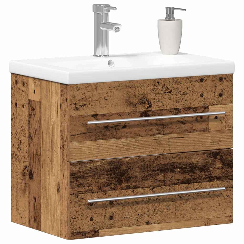 Bathroom Sink Cabinet with Drawer Wall-mounted 2 pcs Old Wood