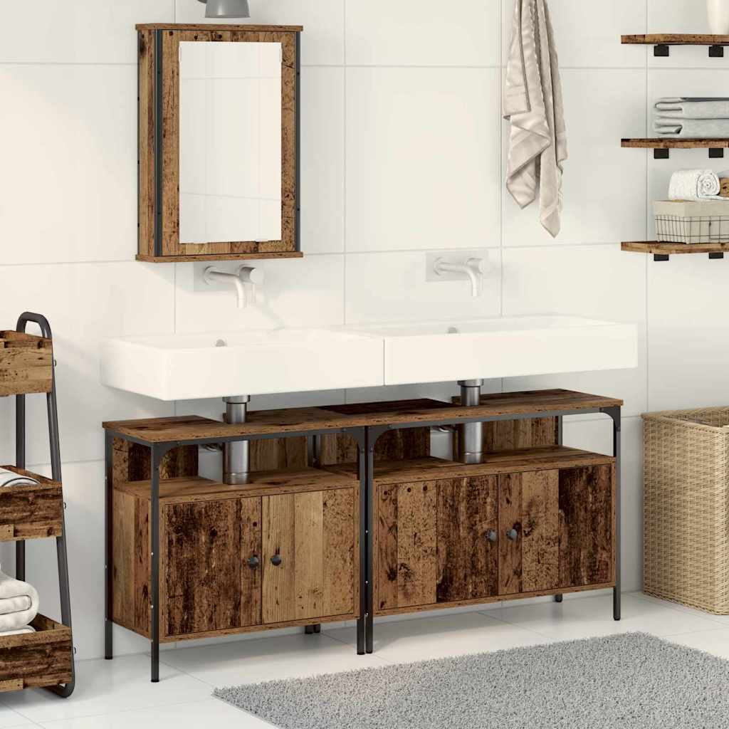 Bathroom Vanity Units with Shelf 3 pcs Brown Engineered wood