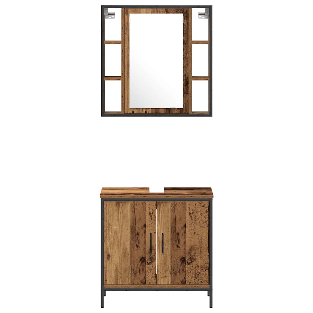 Bathroom Furniture Set with Shelf 3 pcs Brown Engineered wood