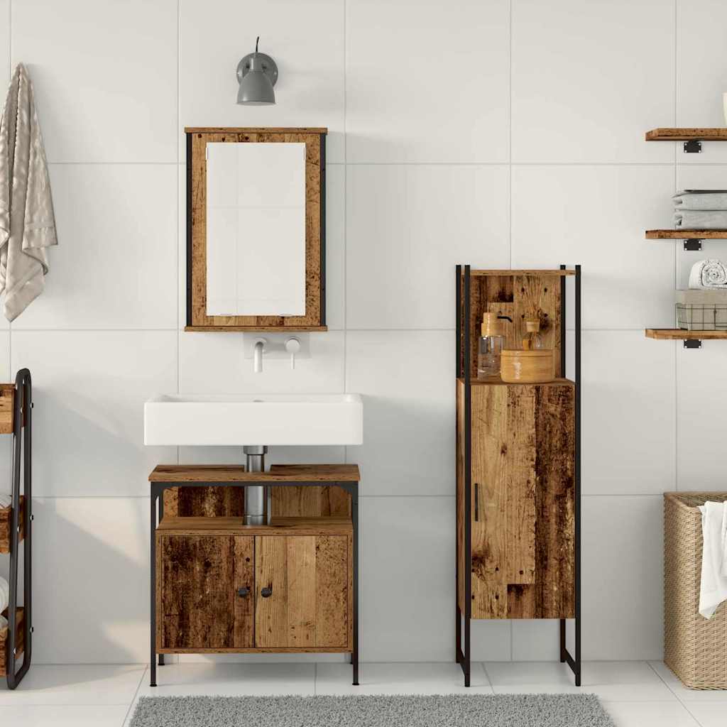 Bathroom Furniture Set with Door 3 pcs Brown 33 x 33 x 120.5 cm