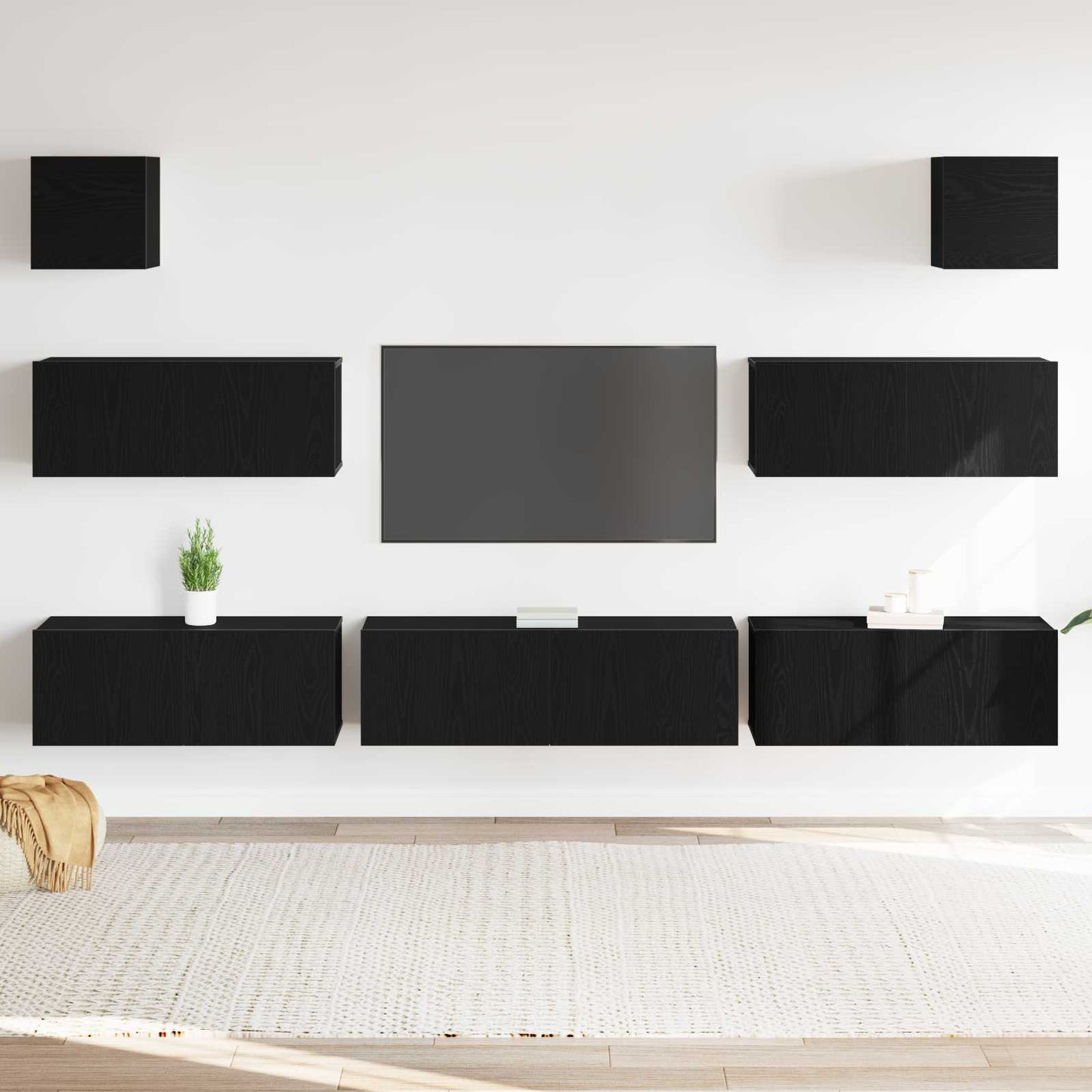 TV Cabinet Set 7 pcs Black Oak Engineered Wood