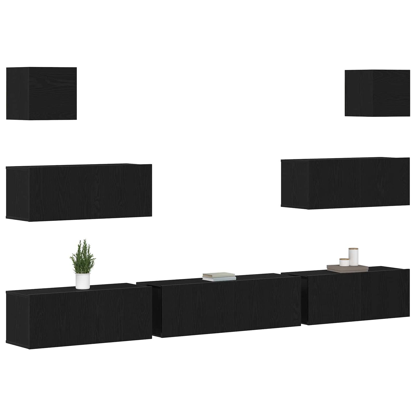 TV Cabinet Set 7 pcs Black Oak 100 x 30 x 30 cm Engineered Wood
