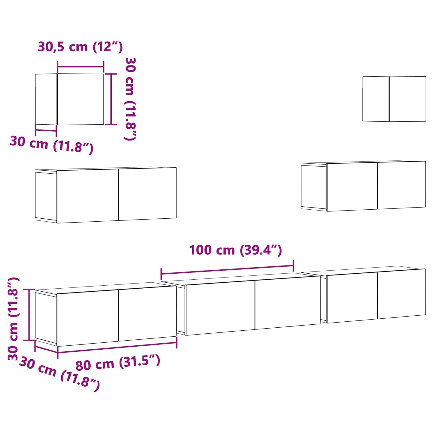 TV Cabinet Set 7 pcs Black Oak 100 x 30 x 30 cm Engineered Wood