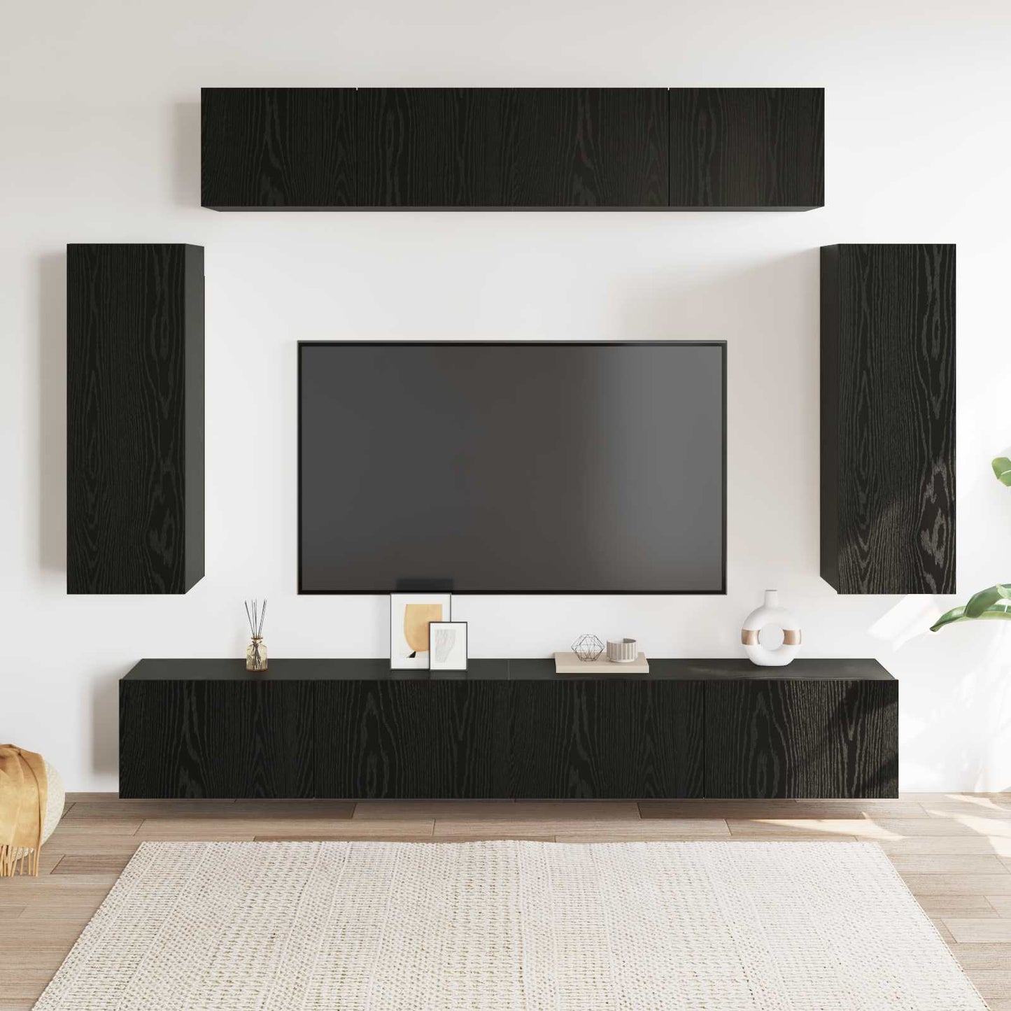 TV Cabinet Set 6 pcs Black Oak Engineered Wood