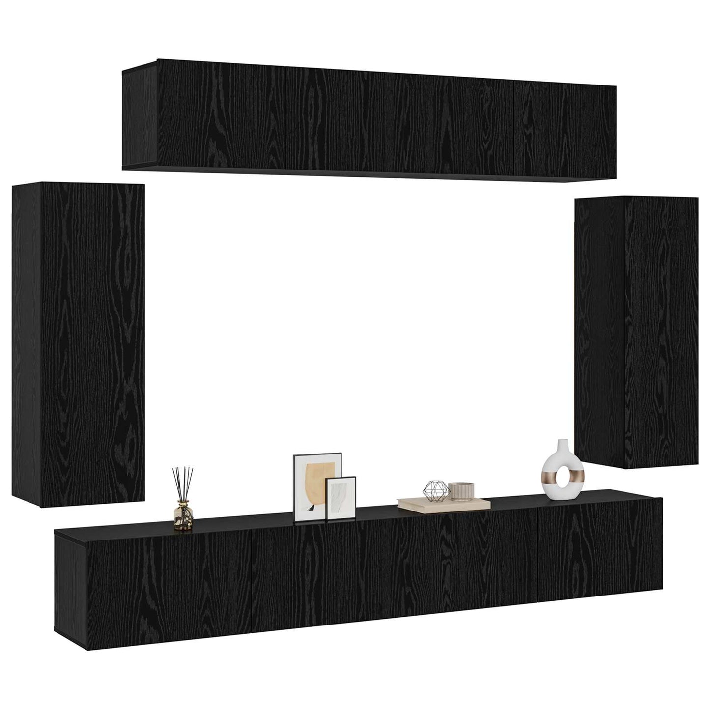 TV Cabinet Set 6 pcs Black Oak Engineered Wood