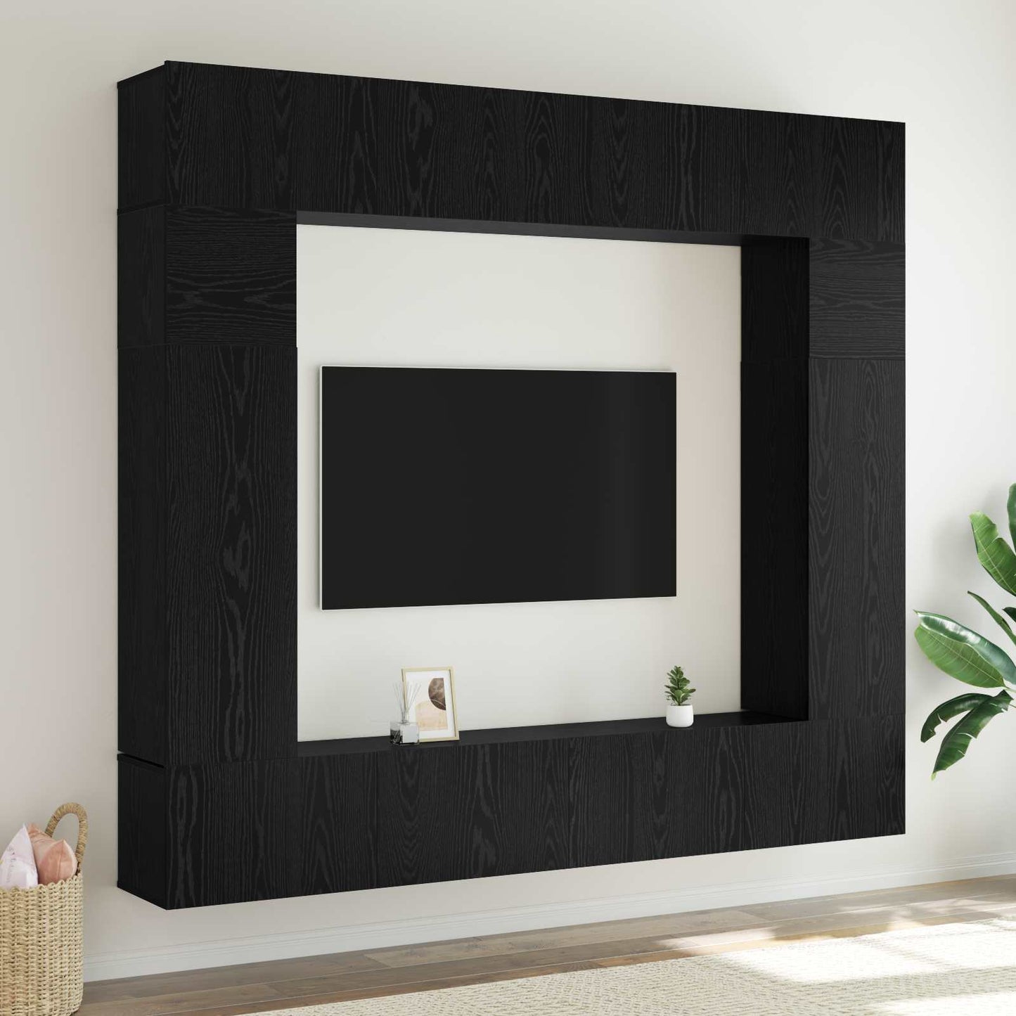 TV Cabinet Set Wall-mounted 8 pcs Black Oak Engineered Wood