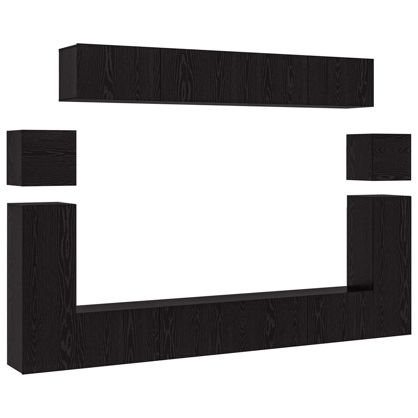 TV Cabinet Set Wall-mounted 8 pcs Black Oak Engineered Wood