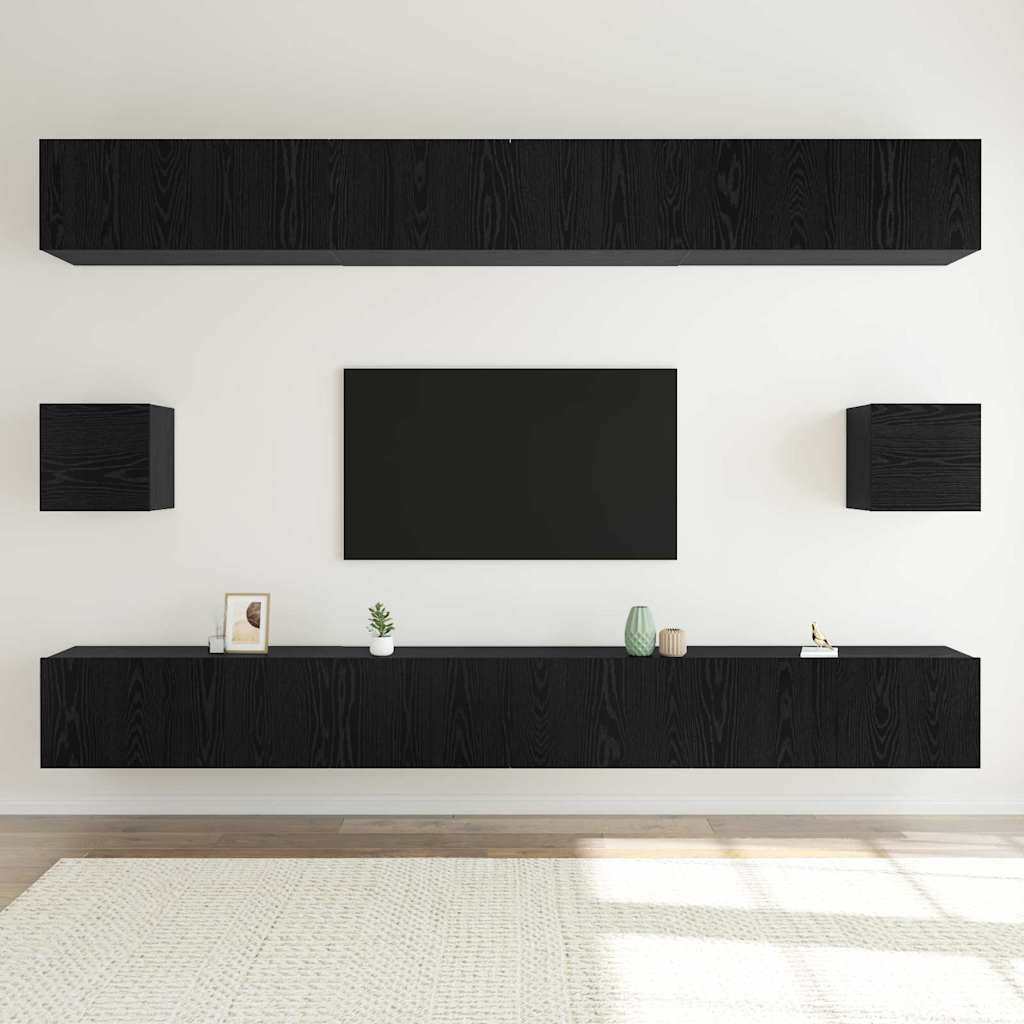 TV Cabinet Set Wall-mounted 8 pcs Black Oak Engineered Wood