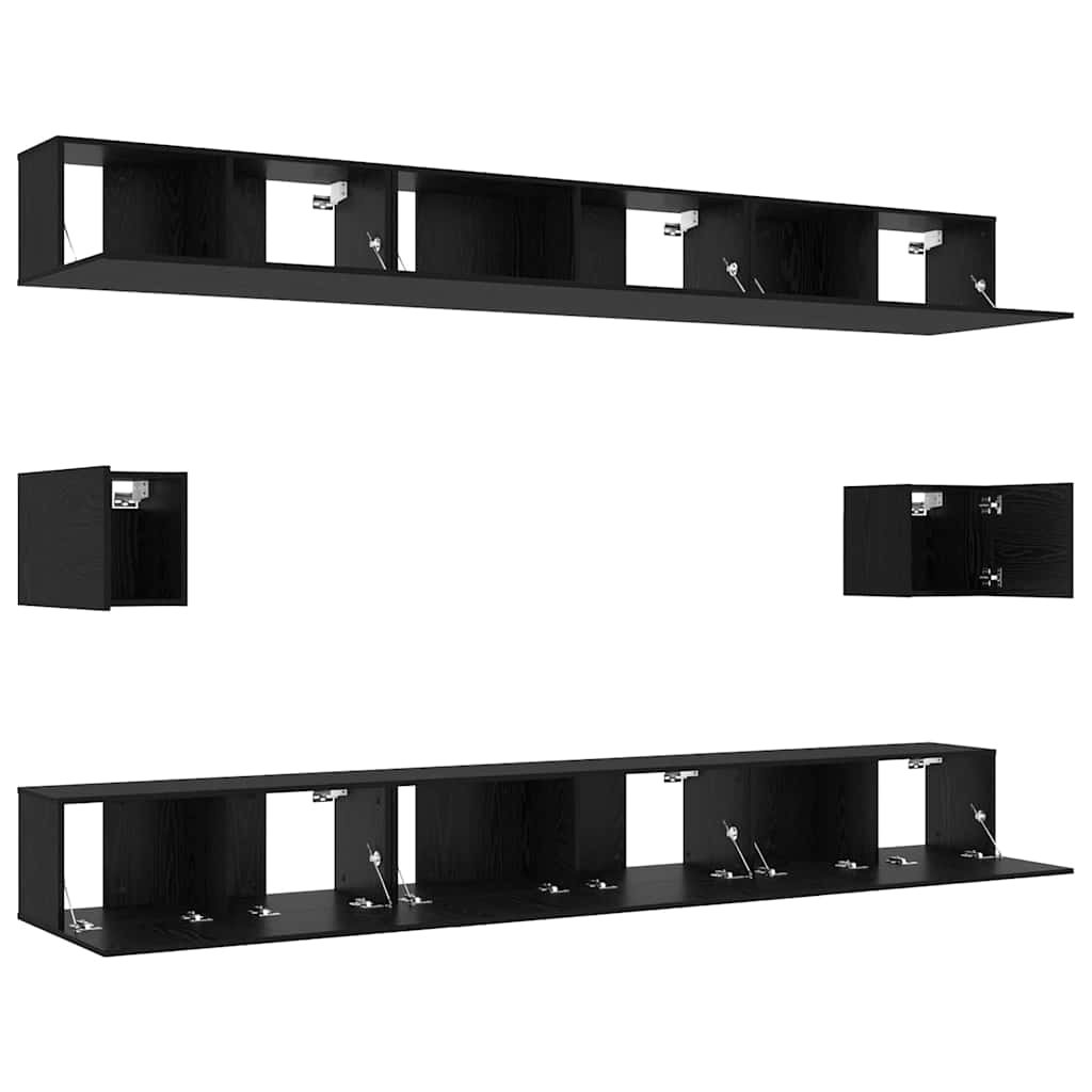 TV Cabinet Set Wall-mounted 8 pcs Black Oak Engineered Wood