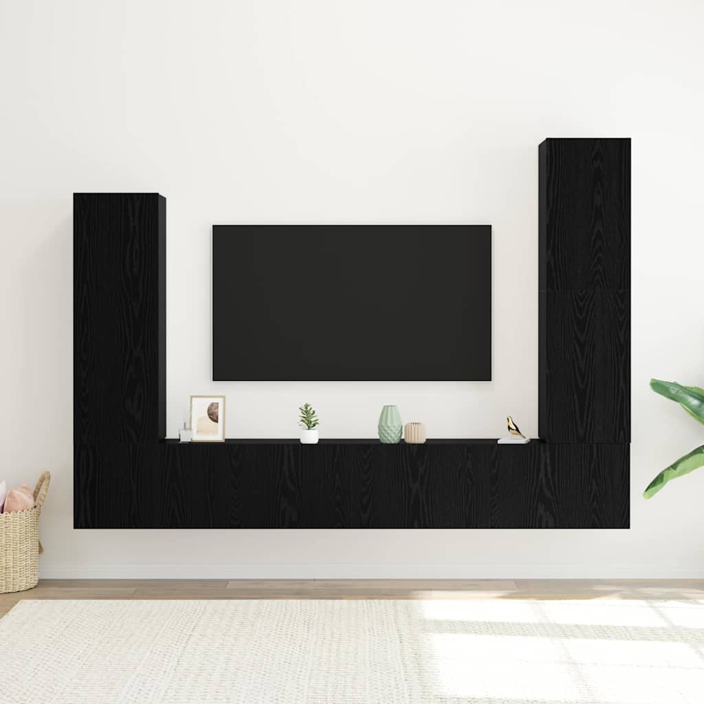 TV Cabinet Set Wall-mounted 4 pcs Black Oak Engineered Wood