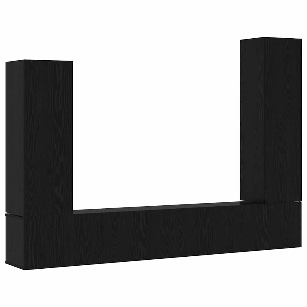 TV Cabinet Set Wall-mounted 4 pcs Black Oak Engineered Wood
