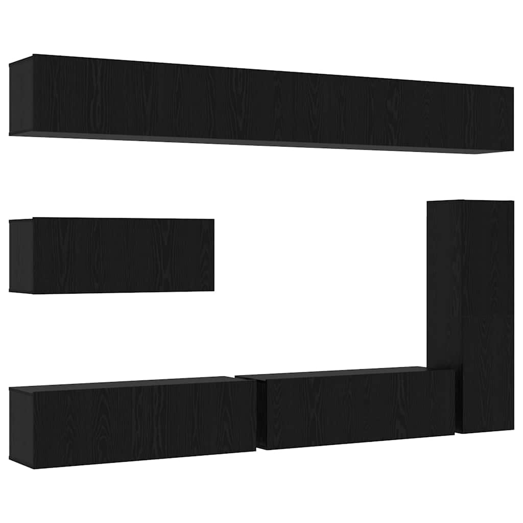 TV Cabinet Set Wall-mounted 7 pcs Black Oak Engineered Wood