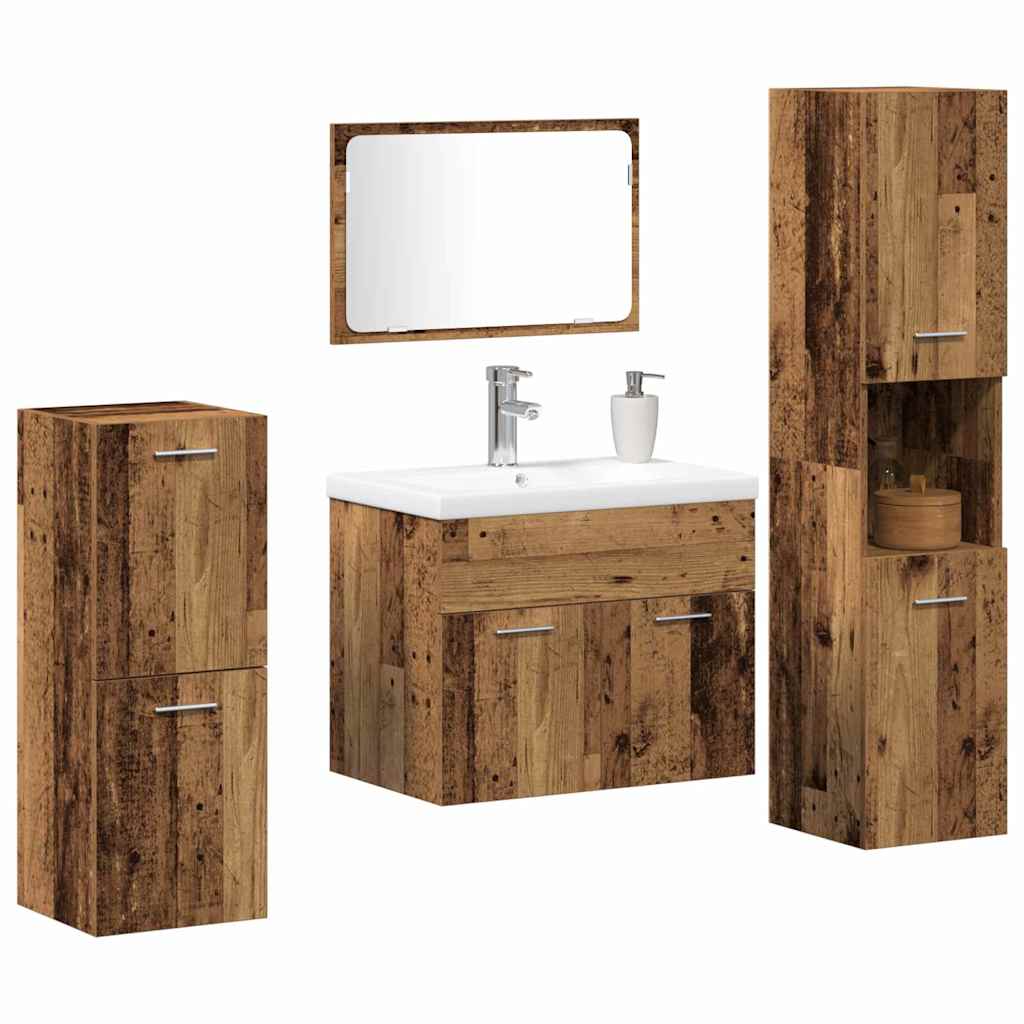 Bathroom Furniture Set 4 pcs Old Wood Engineered Wood