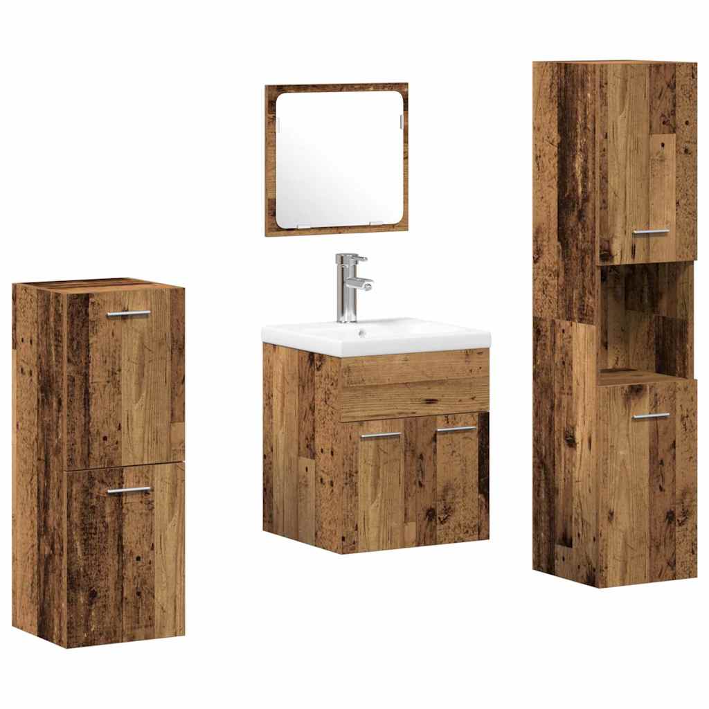 Bathroom Furniture Set 4 pcs Old Wood Engineered Wood