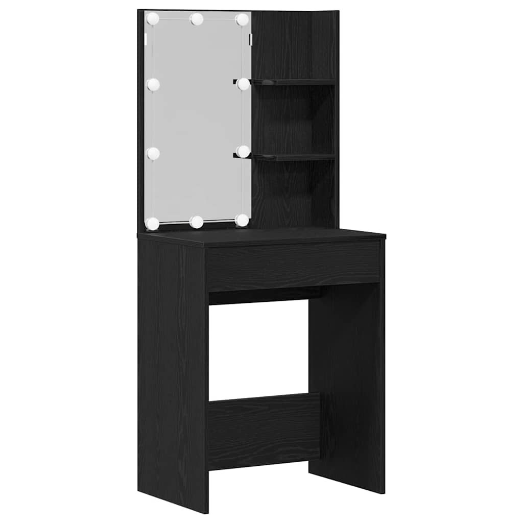 LED Dressing Table Set with Drawer Black Oak 140 x 40 x 140 cm
