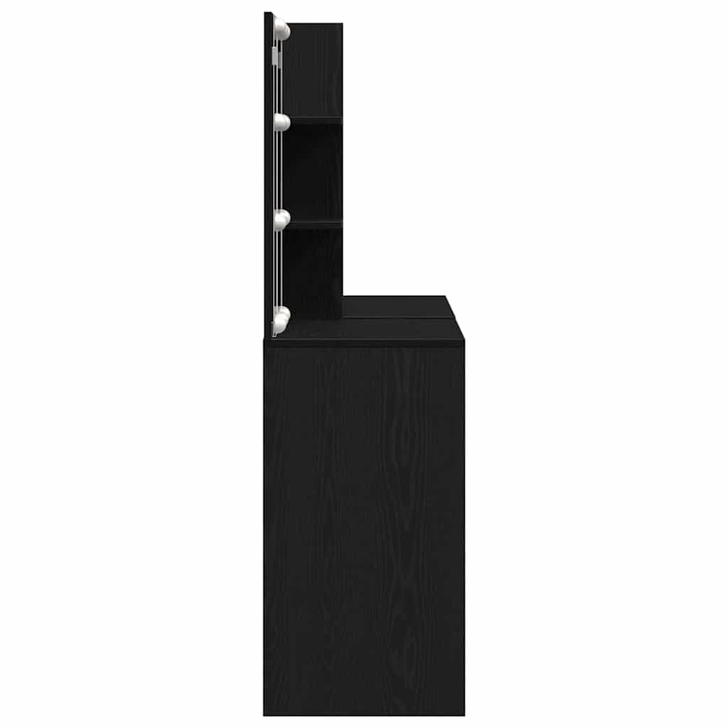 LED Dressing Table Set with Drawer Black Oak 140 x 40 x 140 cm