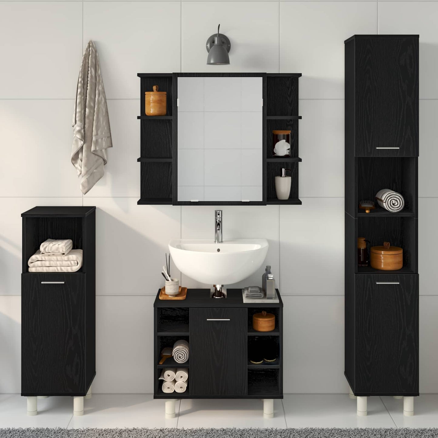 Bathroom Furniture Set 4 pcs Black Engineered Wood