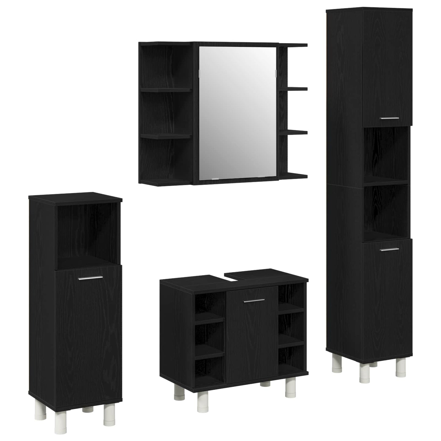 Bathroom Furniture Set with Door 4 pcs Black 30 x 30 x 179.5 cm
