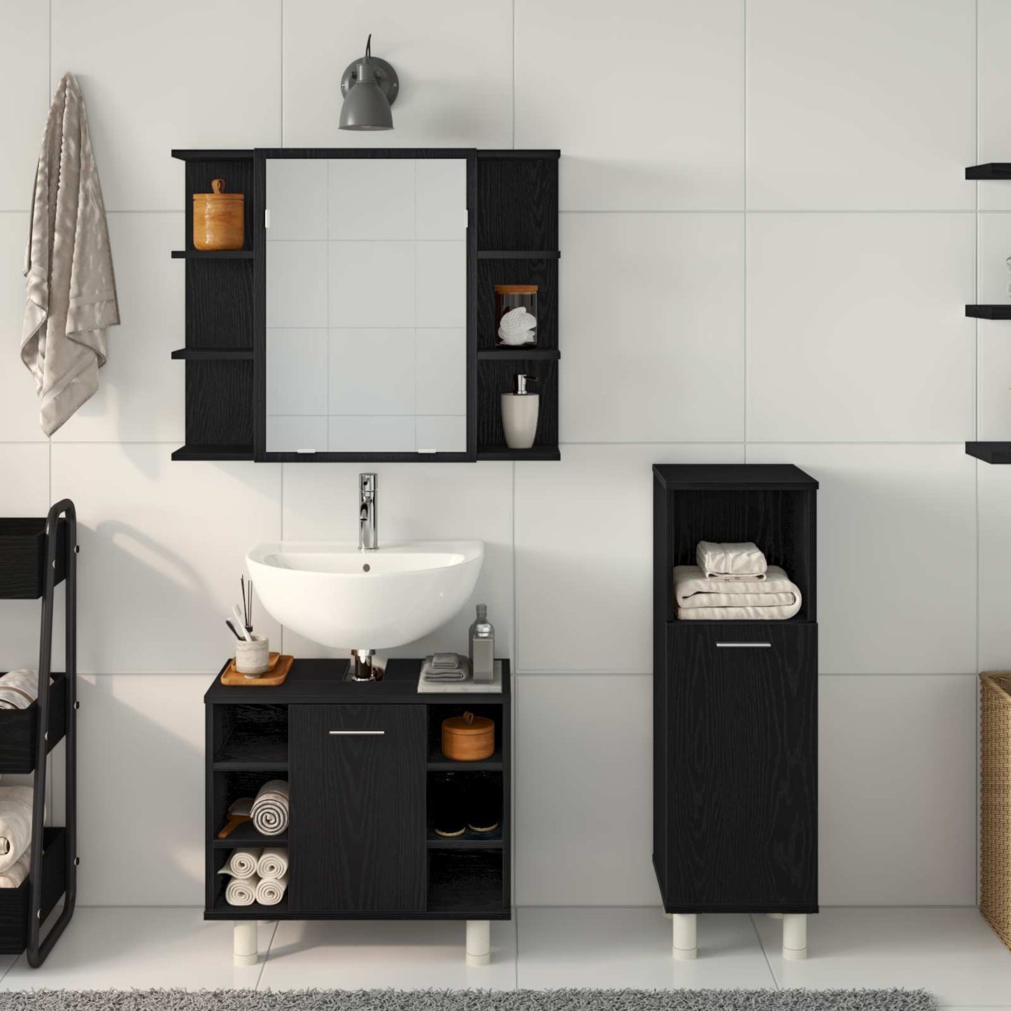 Bathroom Furniture Set 3 pcs Black Engineered Wood