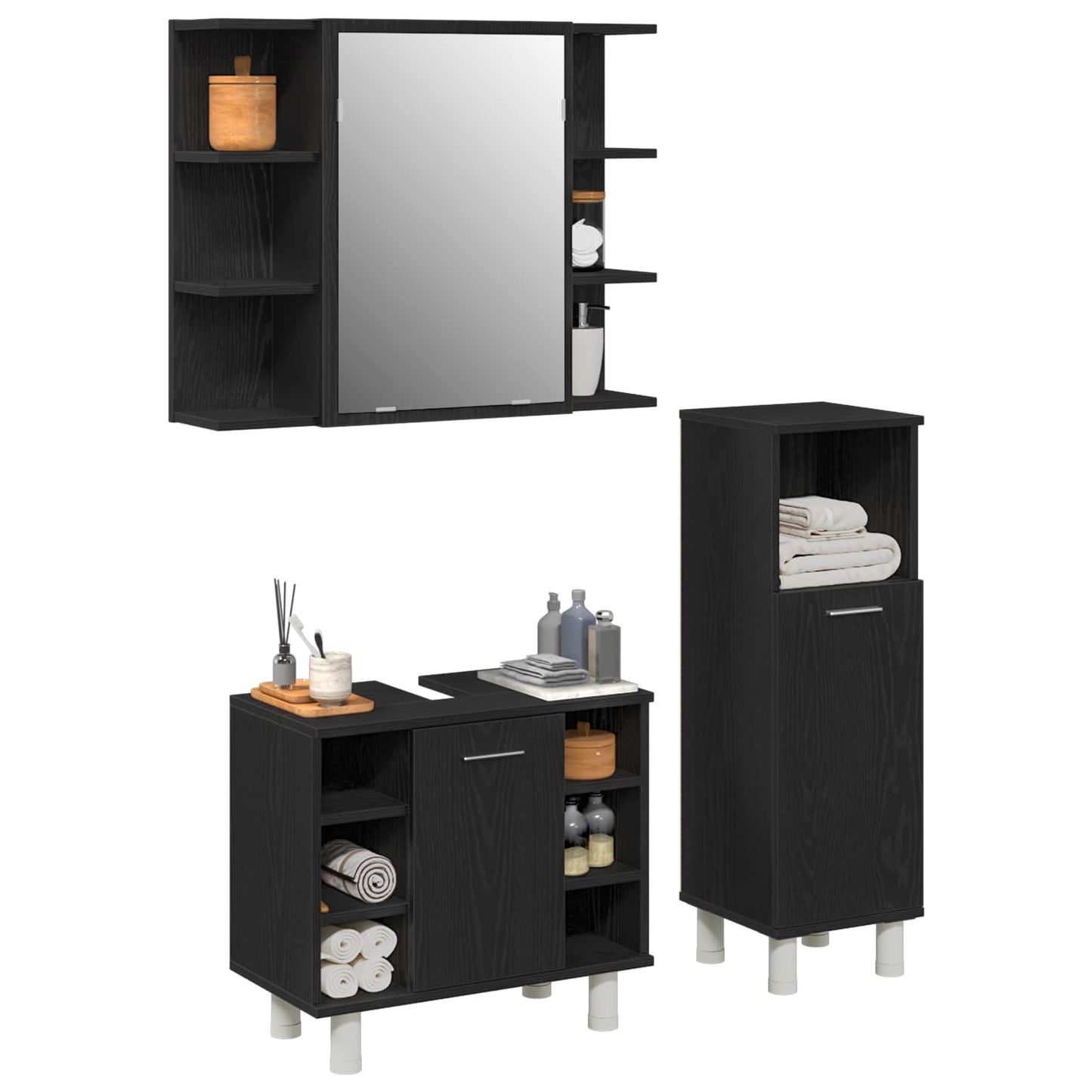 Bathroom Furniture Set 3 pcs Black Engineered Wood