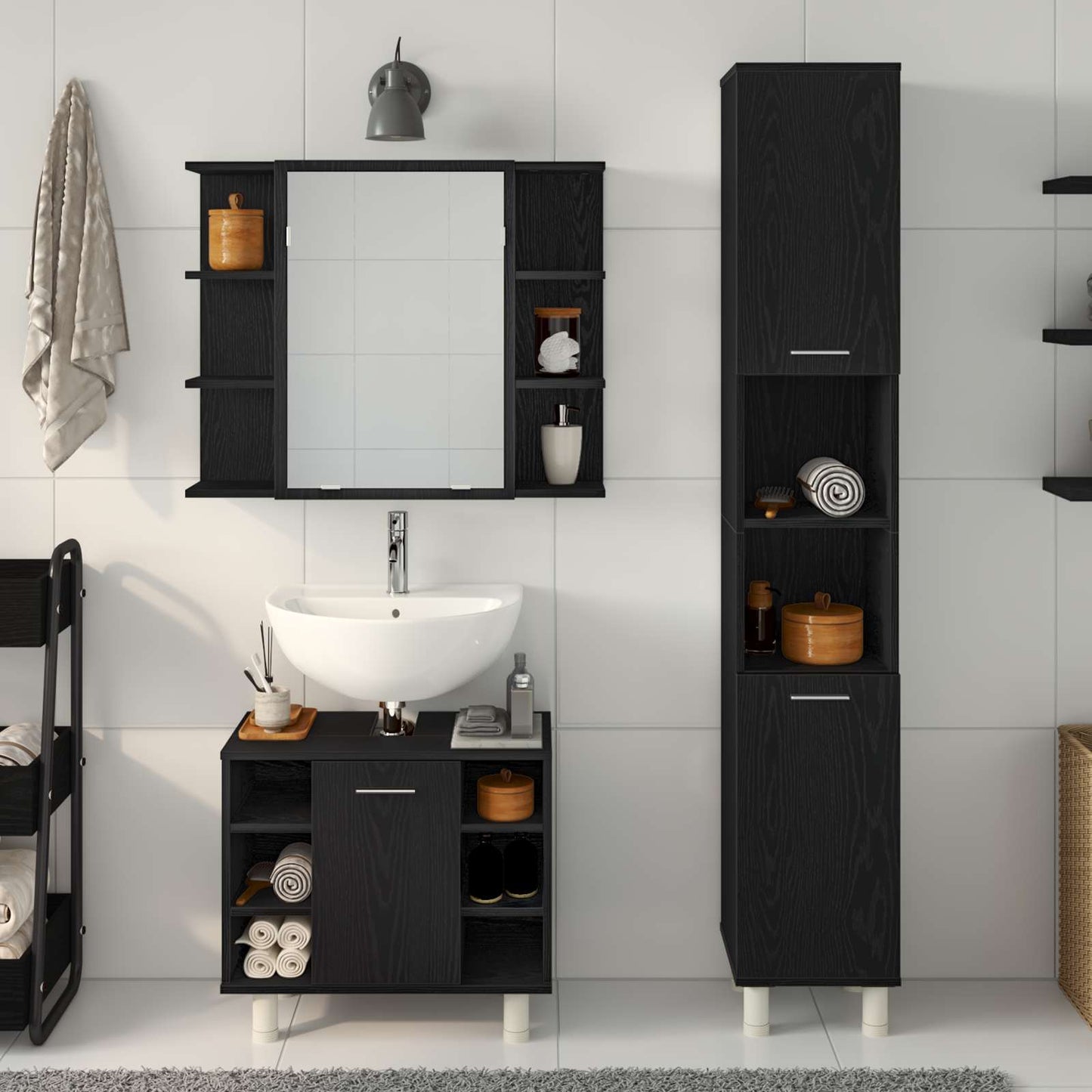 Bathroom Furniture Set 3 pcs Black Engineered Wood