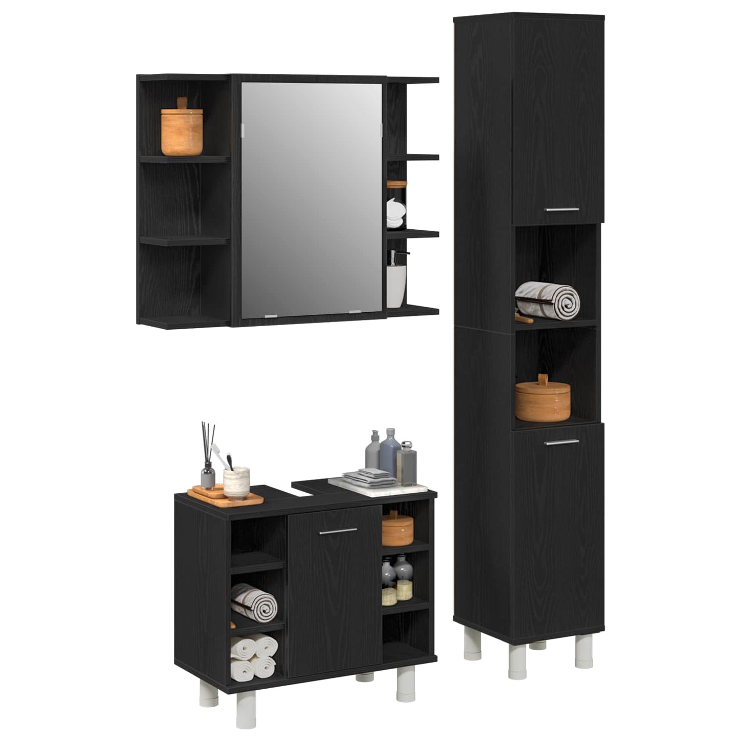 Bathroom Furniture Set 3 pcs Black Engineered Wood