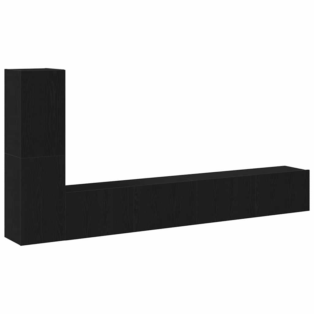 TV Cabinet Set Wall-mounted Black Oak Engineered Wood