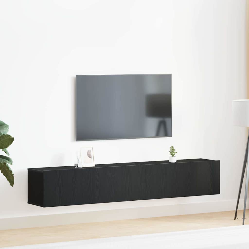 TV Cabinet Set 2 pcs Black Oak Engineered Wood