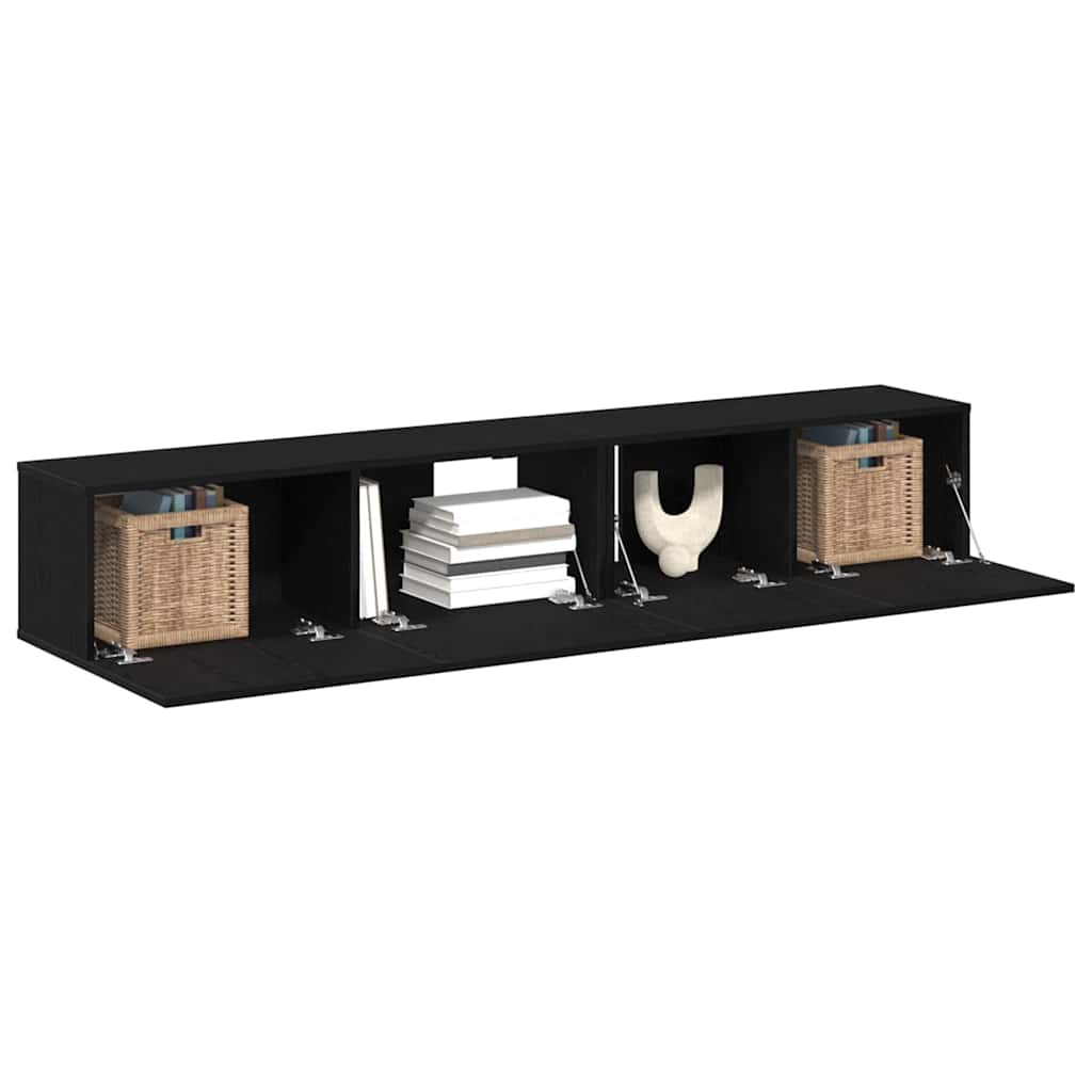 TV Cabinet Set Wall-mounted 2 pcs Black Oak Engineered Wood