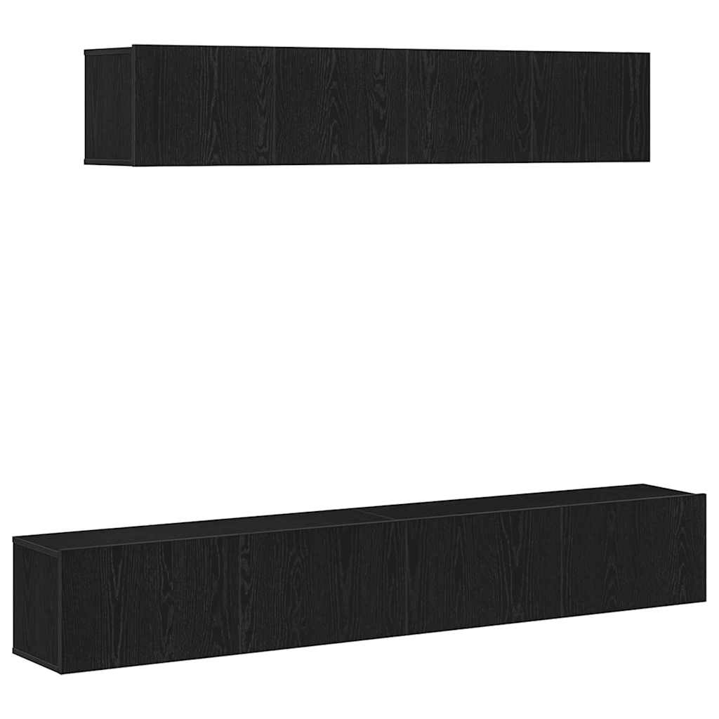 TV Cabinet Set Wall-mounted 4 pcs Black Oak Engineered Wood