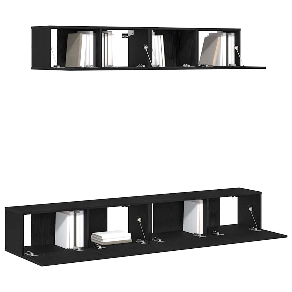 TV Cabinet Set Wall-mounted 4 pcs Black Oak Engineered Wood