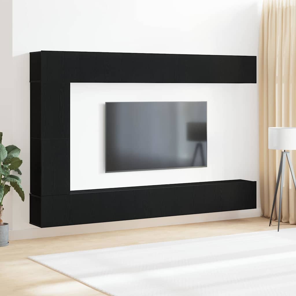 TV Cabinet Set Wall-mounted 9 pcs Black Oak Engineered Wood