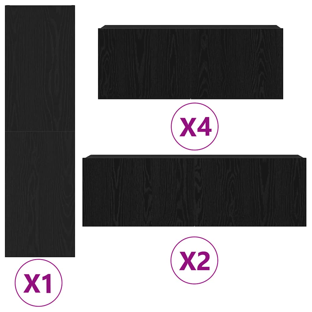 TV Cabinet Set Wall-mounted 9 pcs Black Oak Engineered Wood