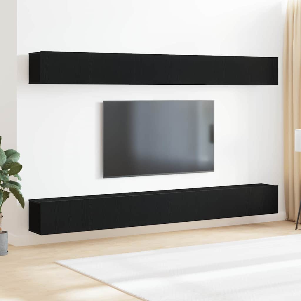 TV Cabinet Set 6 pcs Black Oak Engineered Wood