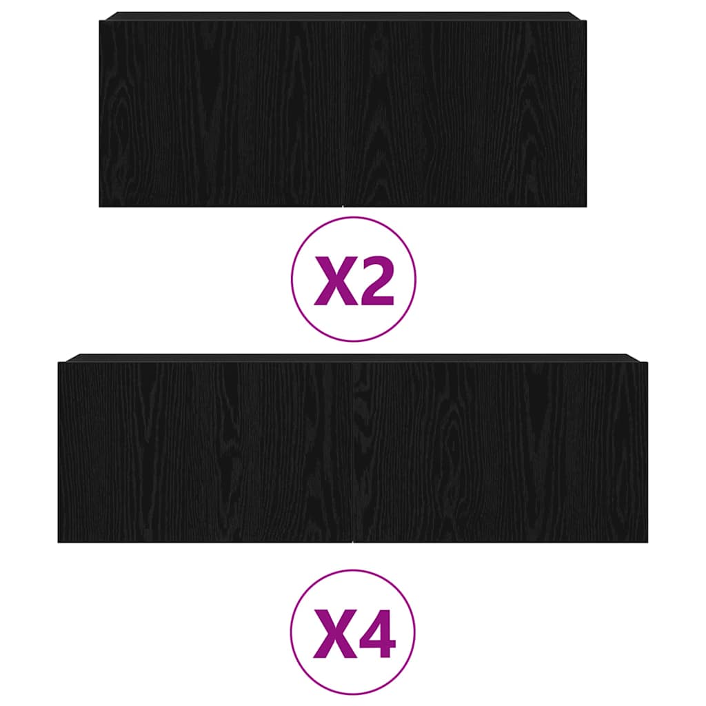 TV Cabinet Set Wall-mounted Black Oak Engineered Wood