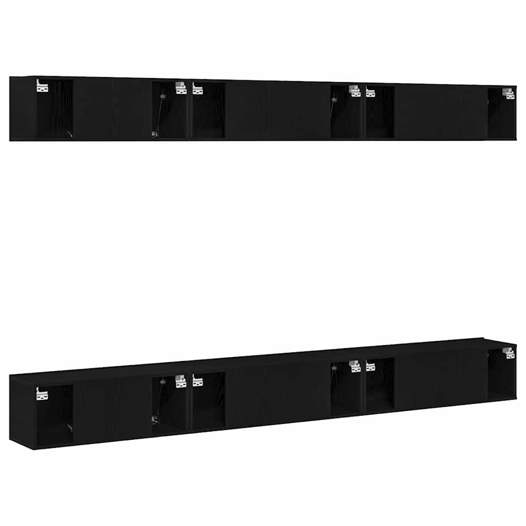 TV Cabinet Set 6 pcs Black Oak Engineered Wood