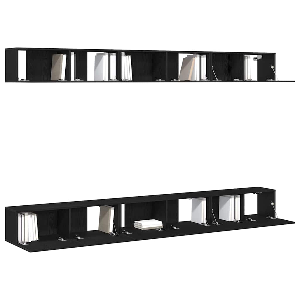 TV Cabinet Set Wall-mounted Black Oak Engineered Wood