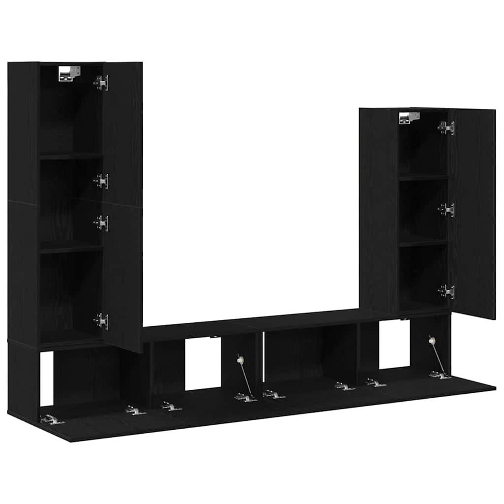 TV Cabinet Set Wall-mounted 6 pcs Black Oak Engineered Wood