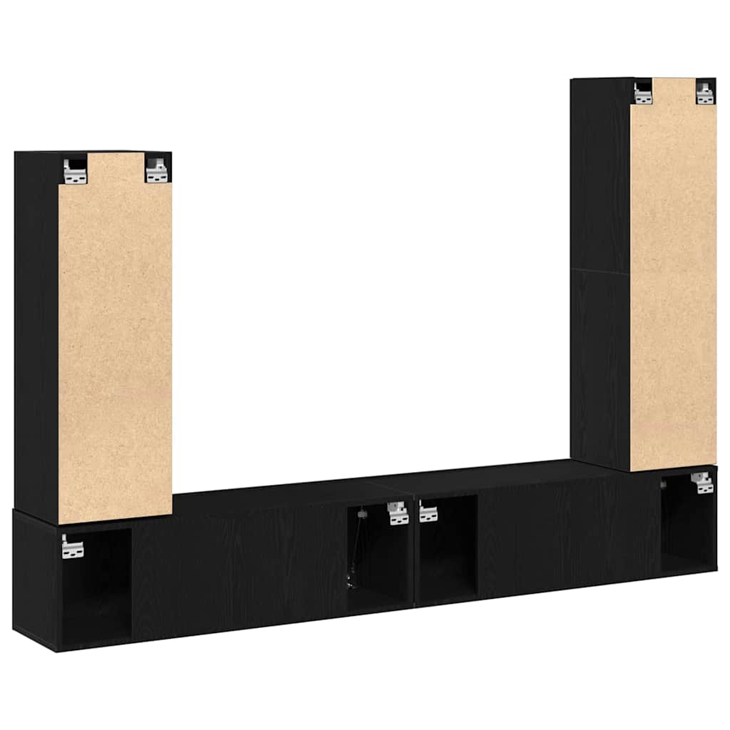 TV Cabinet Set Wall-mounted 6 pcs Black Oak Engineered Wood
